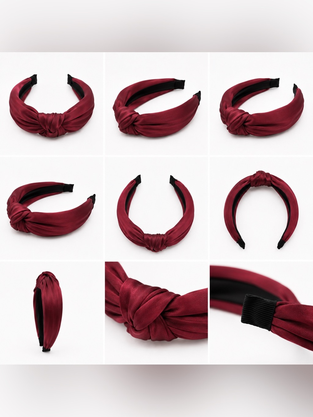 Knotted Satin Headband in Burgundy